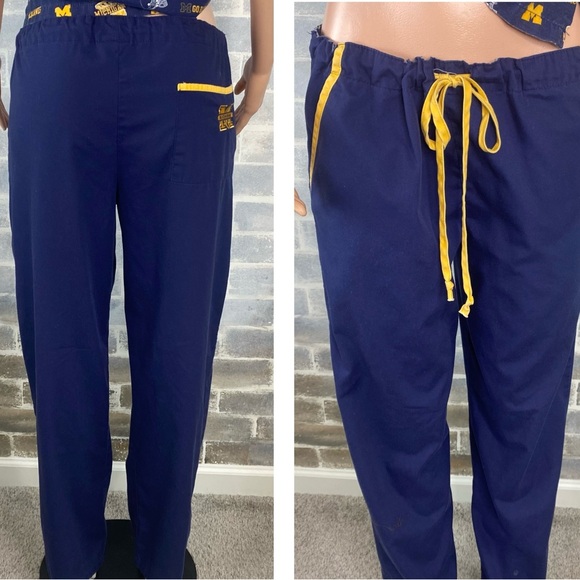 Scrub Dudz Michigan Wolverine Drawstring Scrub Pants Blue & Maize Size Medium - Picture 2 of 9